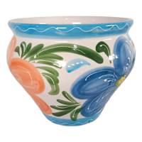 Hand Painted Spanish Light Blue Floral Outdoor Planter, Medium