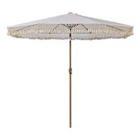 Found & Fable Cream Macrame Fringe Crank & Tilt Round Patio Umbrella, 9'