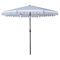 Chambray & White Cabana Stripe Scallop Crank & Tilt Round Patio Umbrella, 9'