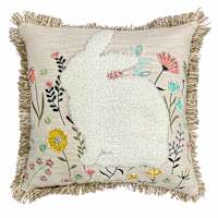 Plush Bunny with Embroidered Flowers Easter Throw Pillow, 18"
