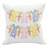 Homespun Easter Embroidered Bunny & Carrot Throw Pillow, 18"