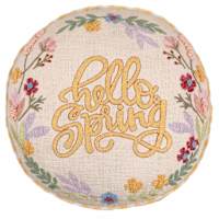 Hello Spring Embroidered Round Easter Throw Pillow, 16"