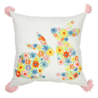 Floral Embroidered Bunny Silhouette Easter Throw Pillow, 18"