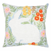 Bunny & Flowers Embroidered Easter Throw Pillow, 18"