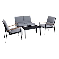 Crosby St. Porter 4-Piece Graphite Metal with Stone Cushions Seating Patio Set