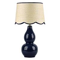 Providence Navy Double Gourd Ceramic Small Lamp with Scallop Shade, 17"