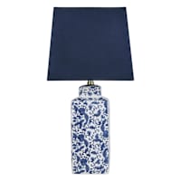 Navy Blue Chinoiserie Ceramic Medium Table Lamp with Navy Blue Shade, 24"