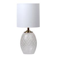 Clear Glass & Gold Diamond Pattern Small Table Lamp with Shade, 16.5"