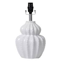 White Ceramic Double Gourd Ribbed Small Lamp, 13.5"