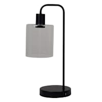 Black Metal Desk Lamp With Glass Shade 17In