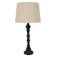 Black Wood Finish Spindle Medium Table Lamp with Shade, 29"