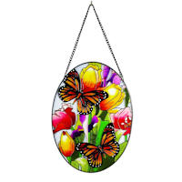 Stained Glass Butterfly Sun Catcher Outdoor Wall Decor, 12"
