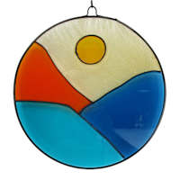 Stained Glass Mountain Sun Catcher Outdoor Wall Decor, 13"