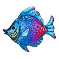 Blue Fish Metal Glass Outdoor Wall Decor, 13"