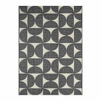 (E535) Crosby St. Black & White Geometric Outdoor Area Rug, 5x7