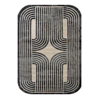 (B894) Back & Beige Oval Geometric Area Rug, 5x7