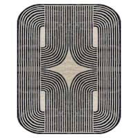 (B894) Black & Beige Oval Geometric Area Rug, 8x10