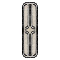 (B894) Black & Beige Oval Geometric Runner, 2x7