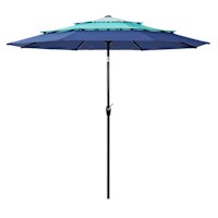 3-Tier Blue Multicolor Crank & Tilt Round Patio Umbrella, 9'