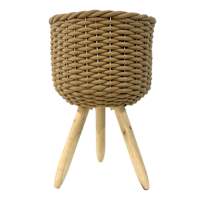 Tan Cotton Rope Weave Plant Stand, 19"