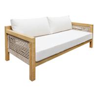 Haven Blonde Acacia Wood with Natural Canvas Cushions Patio Sofa