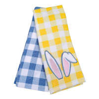Homespun Easter 2-Pack Bunny Ears Embroidered Gingham Hand Towel Set