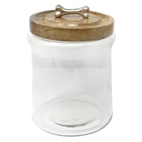 Glass Pet Canister Wooden Lid Alum Handle