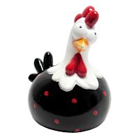 Terracotta Black Funky Chicken Outdoor Garden Statue, 8"