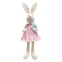 Homespun Easter Pink Fabric Girl Bunny Shelf Sitter, 26"