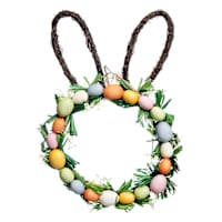 Homespun Easter Bunny Head Shaped Easter Egg Wreath, 18"