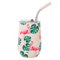 Flamingo Wine Tumbler with Straw, 17oz