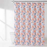 13-Piece Coral Poppy Garden Print Shower Curtain Set, 72"
