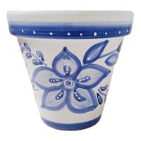 Hand Painted Blue Flower Outdoor Planter, Medium