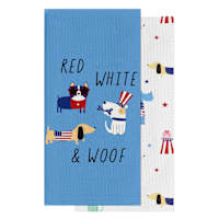 Set of 2 Red White Woof Kitchen Towels