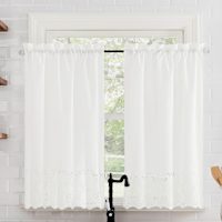 Hilda White Small Tiered Window Curtian Panel, 54x36