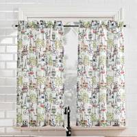 Bonjour White Floral Small Tiered Window Curtain, 54x36