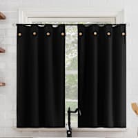 Mason Black Small Tiered Window Curtain Panel Set with Buttons, 54x36