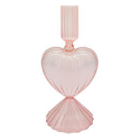 Pink Heart Glass Candle Holder, 8"