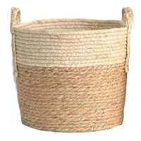 Two-Tone Round Water Hyacinth Storage Basket, Large