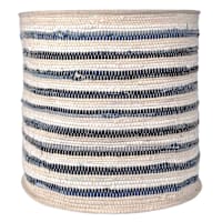 Blue Striped Round Fabric Storage Basket