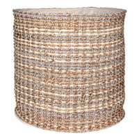 Natural & Blue Round Fabric Storage Basket