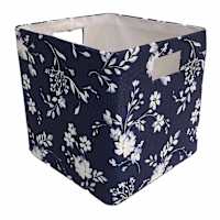 Blue Dark Floral Fabric Modular Storage Cube, 10.5"
