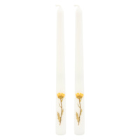 2-Pack White Dried Flower Embedded Taper Candles, 10"
