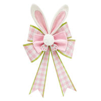 Homespun Easter Pink, White & Green Fabric Bunny Ear Bow, 25"