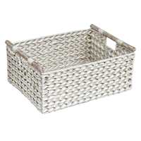 Found & Fable White Rattan Rectangle Basket with Wooden Handle, Large