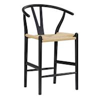 Denise Wishbone Wooden Counter Stool, Black