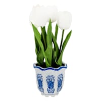 White Tulips in Blue & White Ceramic Pot, 11"