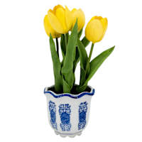 Yellow Tulips in Ceramic Pot, 11"