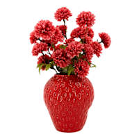 Red Zinna in Strawberry Pot, 12"