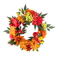 Orange & Red Mixed Peony & Dahlia Wreath, 24"